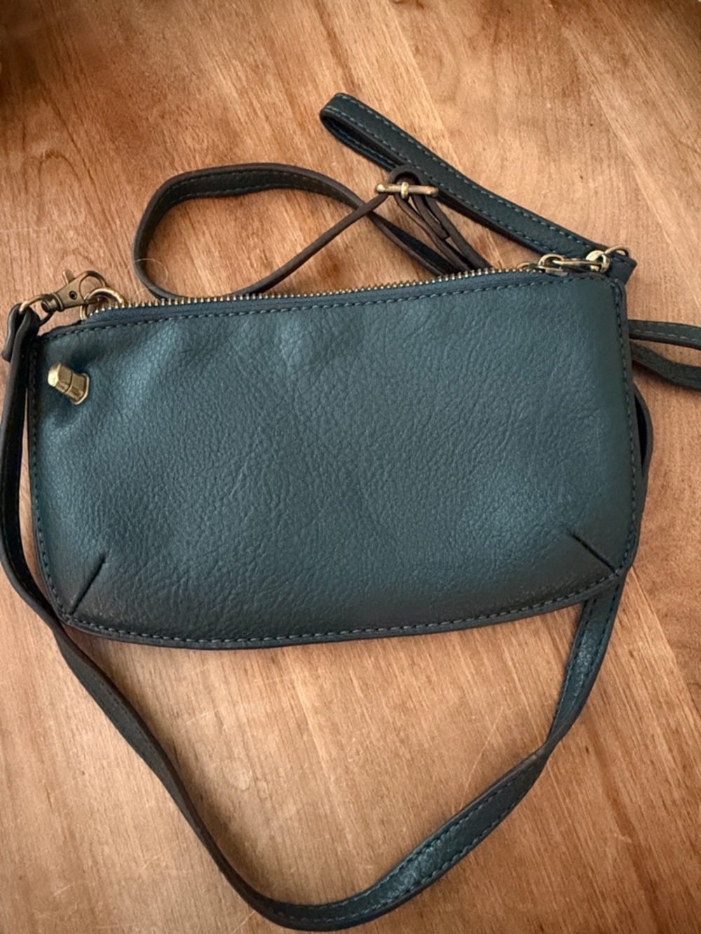 Joy Susan Dark Green Leather Crossbody with Gold Hardware